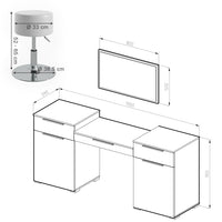 Vicco Tavolo da toeletta Bianco 190 cm con sgabello