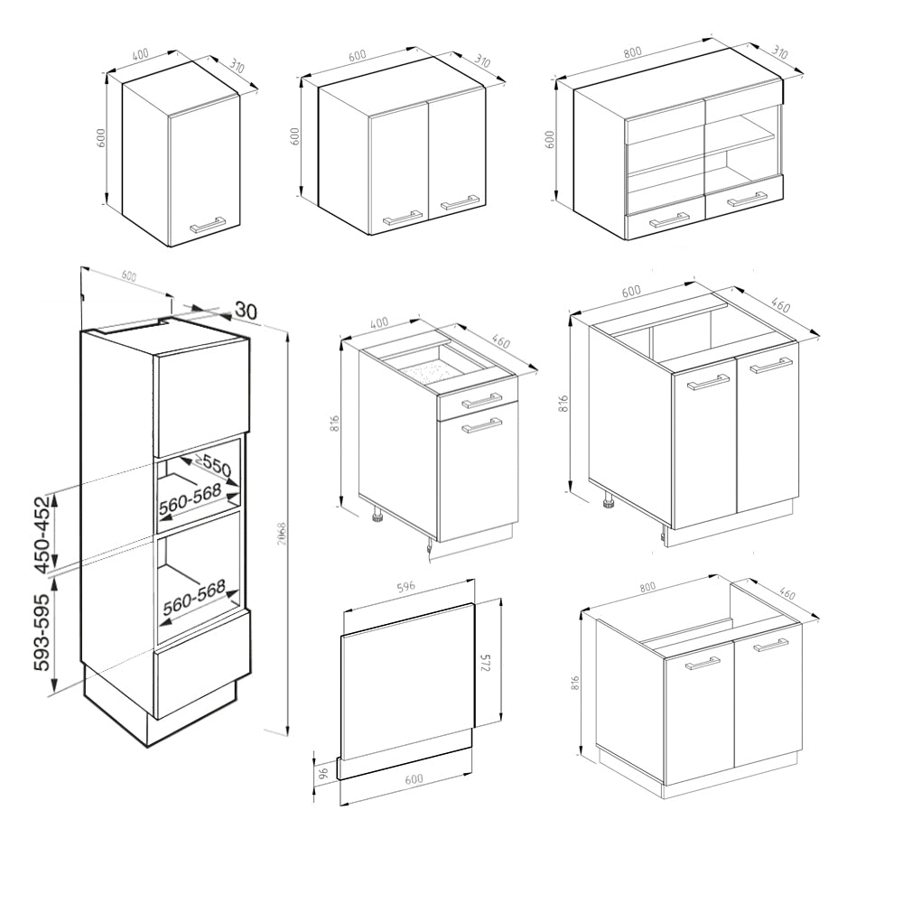 Vicco Cucina componibile Bianco lucido/oro power oak 300 cm con armadio alto, PL Marmo