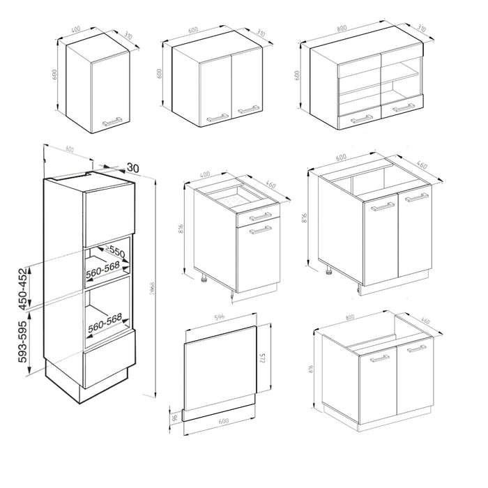 Vicco Cucina componibile Bianco lucido/oro power oak 300 cm con armadio alto, PL Marmo
