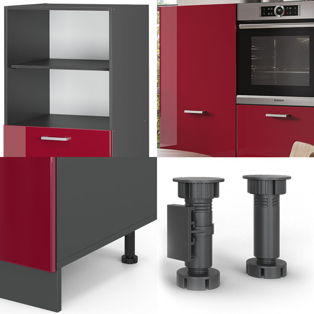 Vicco Cucine componibili piccole Rosso lucido/antracite 180 cm senza piano di lavoro