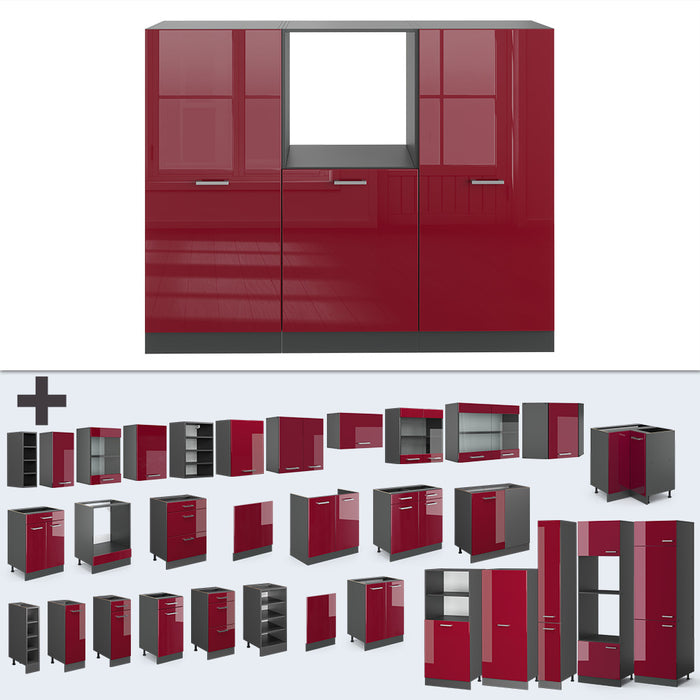 Vicco Cucine componibili piccole Rosso lucido/antracite 180 cm senza piano di lavoro