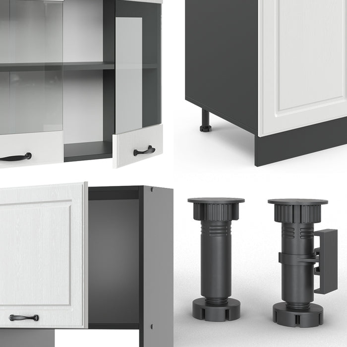 Vicco Cucina componibile Bianco casa di campagna/antracite 300 cm con armadio alto, PL Antracite