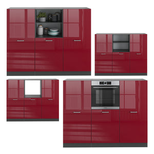 Vicco Cucine componibili piccole Rosso lucido/antracite 180 cm senza piano di lavoro