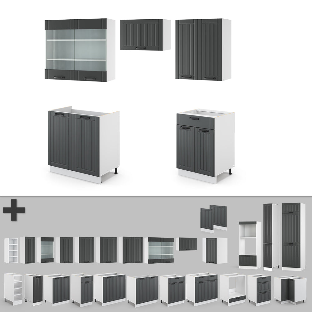 Vicco Cucina componibile Antracite casa di campagna/bianco 200 cm senza piano di lavoro