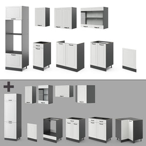 Vicco Cucina componibile Bianco casa di campagna/antracite 300 cm con armadio alto, PL Antracite