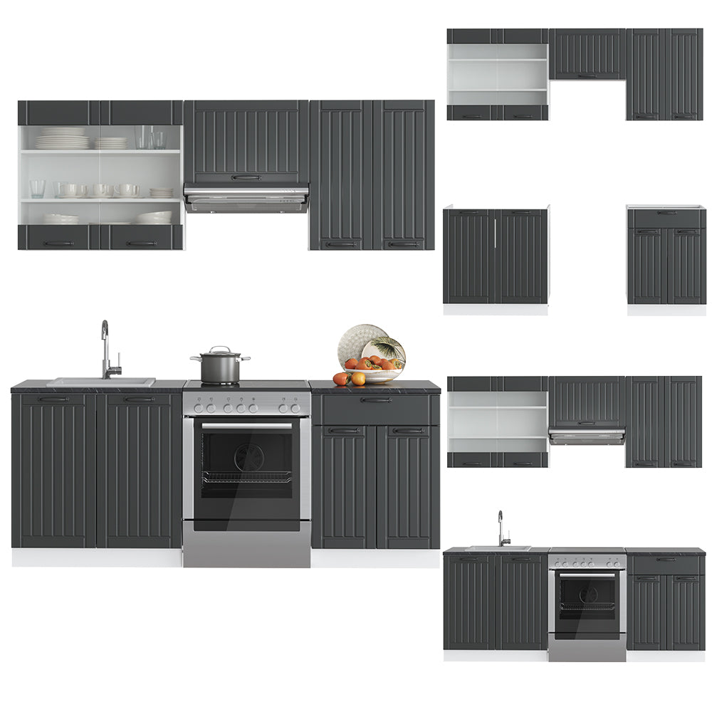 Vicco Cucina componibile Antracite casa di campagna/bianco 200 cm senza piano di lavoro