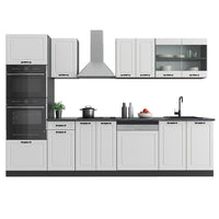 Vicco Cucina componibile Bianco casa di campagna/antracite 300 cm con armadio alto, PL Rovere