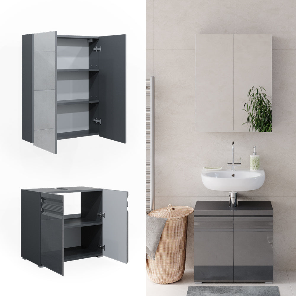 Vicco Set di mobili da bagno Antracite lucido 2 parti