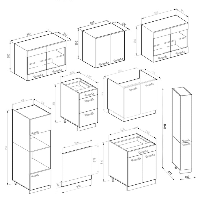 Vicco Cucina Bianco lucido/antracite 350 cm con armadio alto, PL Marmo