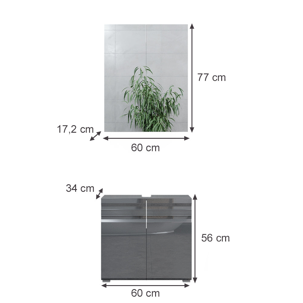 Vicco Set di mobili da bagno Antracite lucido 2 parti