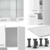 Vicco Cucina componibile Bianco lucido/bianco 350 cm con armadio alto, PL Rovere