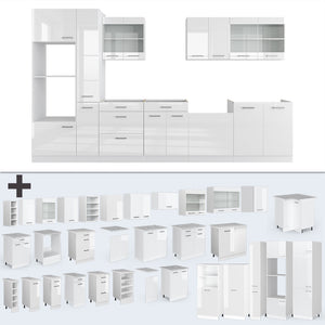 Vicco Cucina componibile Bianco lucido/bianco 350 cm con armadio alto, PL Antracite