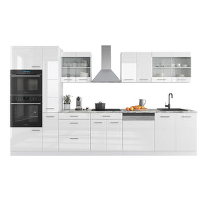 Vicco Cucina componibile Bianco lucido/bianco 350 cm con armadio alto, PL Antracite