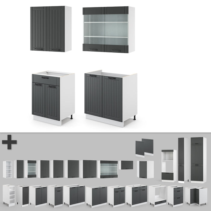 Vicco Cucina completa Antracite casa di campagna/bianco 140 cm senza piano di lavoro