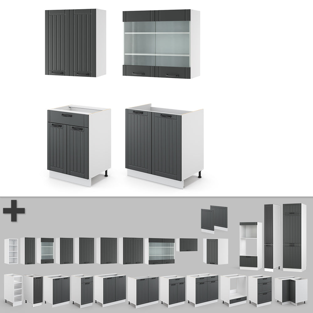 Vicco Cucina completa Antracite casa di campagna/bianco 140 cm , PL Marmo