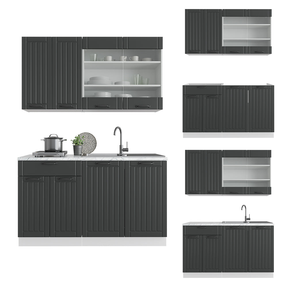 Vicco Cucina completa Antracite casa di campagna/bianco 140 cm , PL Marmo