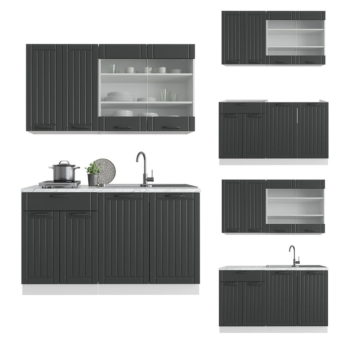 Vicco Cucina completa Antracite casa di campagna/bianco 140 cm , PL Rovere