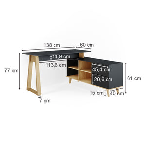 Vicco Scrivania Antracite 138 x 60 cm con cassetti, XXL