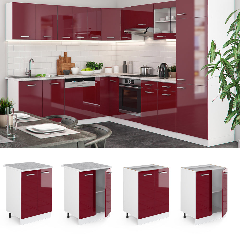 Vicco Mobiletto base cucina Rosso lucido 60 cm senza piano di lavoro