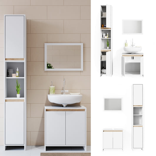 Vicco Set mobili bagno Bianco/Sonoma 3 parti, con colonna