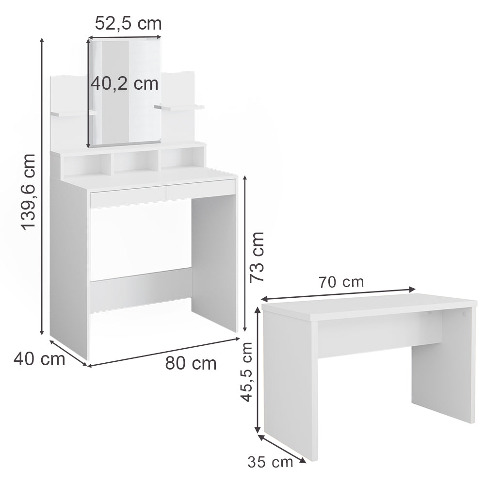 Vicco Tavolo da toeletta Bianco 80 cm con panca