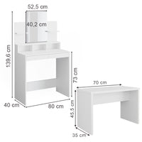 Vicco Tavolo da toeletta Bianco 80 cm con panca