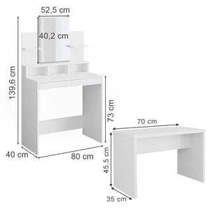 Vicco Tavolo da toeletta Bianco 80 cm con panca
