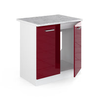 Vicco Base per lavello Rosso bordeaux lucido 80 cm con ante, con piano di lavoro