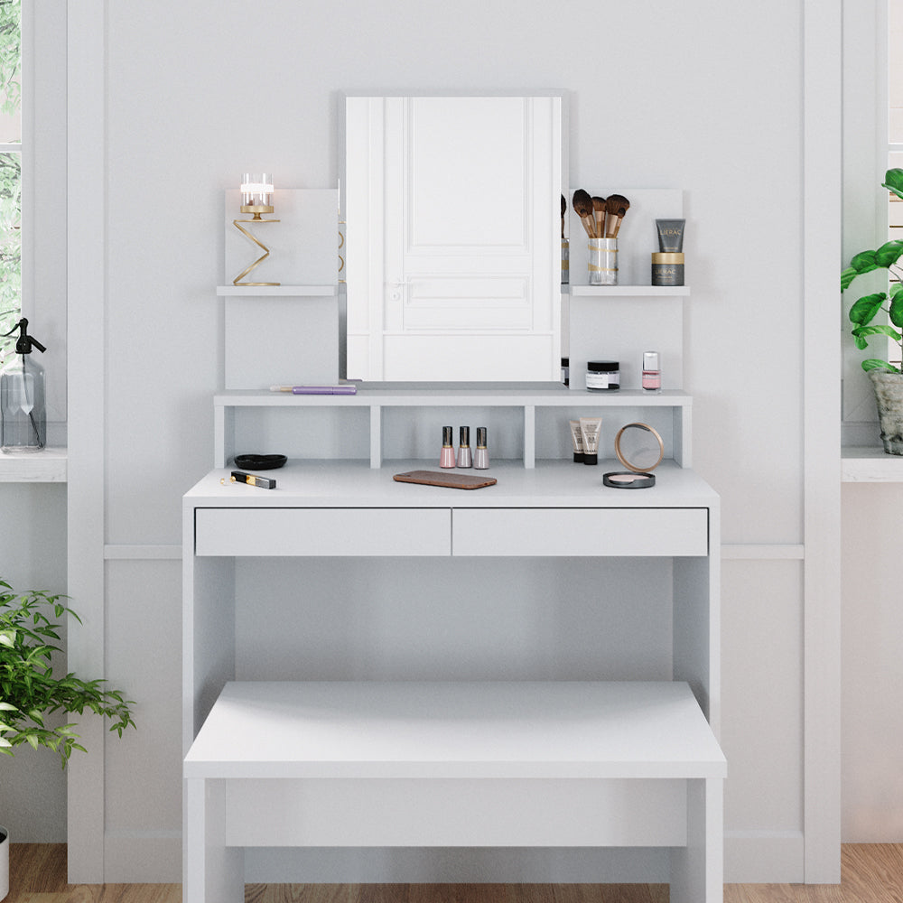 Vicco Tavolo da toeletta Bianco 80 cm con panca