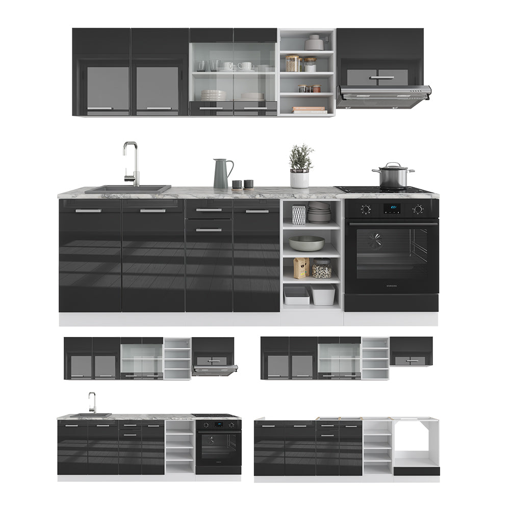 Vicco Cucina componibile Antracite lucido/bianco 240 cm , PL Marmo