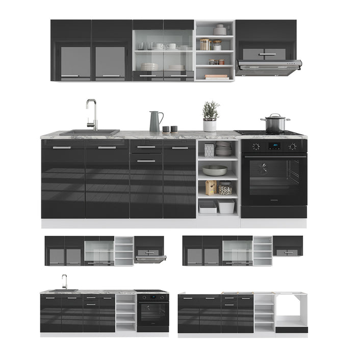 Vicco Cucina componibile Antracite lucido/bianco 240 cm senza piano di lavoro