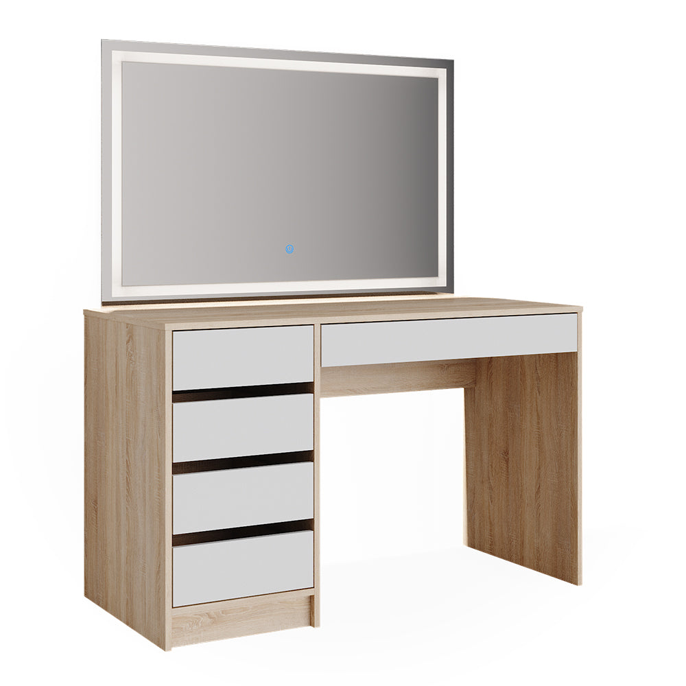 Vicco Tavolo da toeletta Bianco/Sonoma 55 cm con specchio a LED