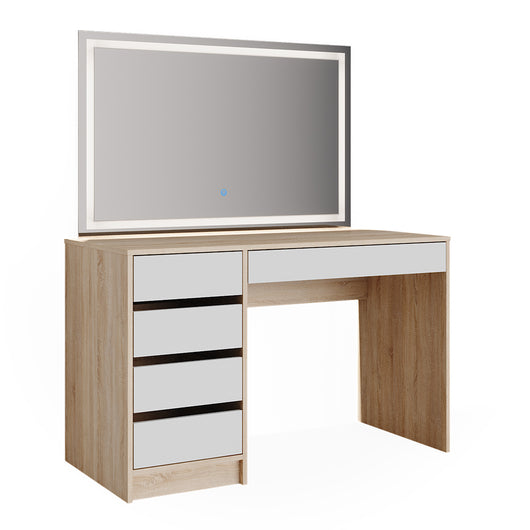 Vicco Tavolo da toeletta Bianco/Sonoma 55 cm con specchio a LED