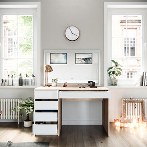 Vicco Tavolo da toeletta Bianco/Sonoma 55 cm con specchio a LED