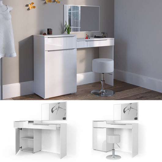 Vicco Tavolo da toeletta Bianco 135 cm con sgabello