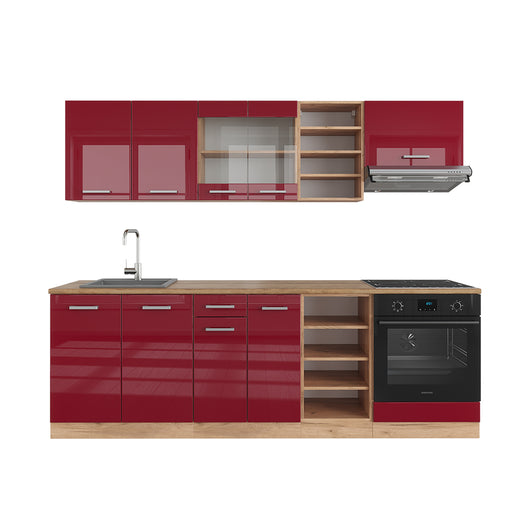 Vicco Cucina componibile Rosso lucido/rovere dorato 240 cm , PL Rovere