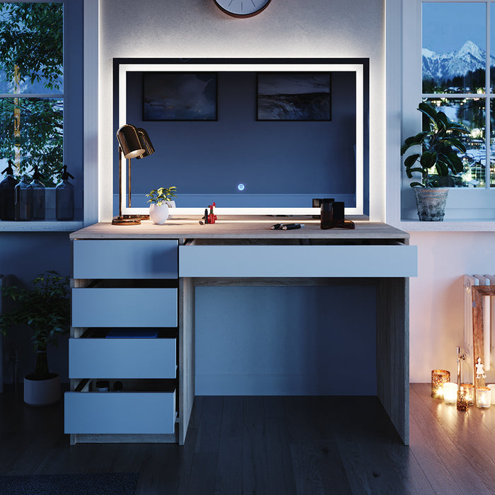 Vicco Tavolo da toeletta Bianco/Sonoma 55 cm con specchio a LED