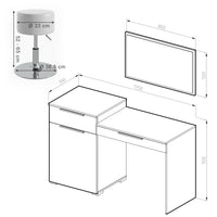 Vicco Tavolo da toeletta Bianco 135 cm con sgabello