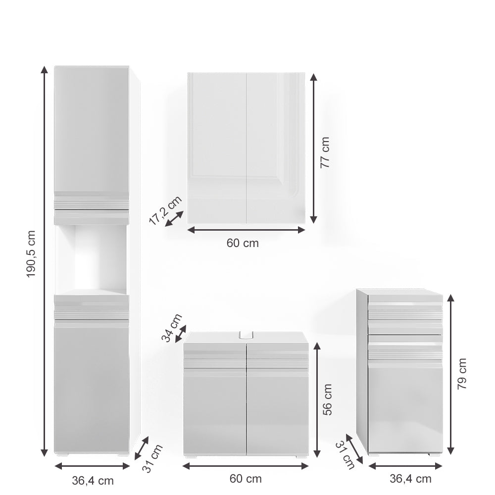 Vicco Set mobili bagno Bianco lucido 4 parti