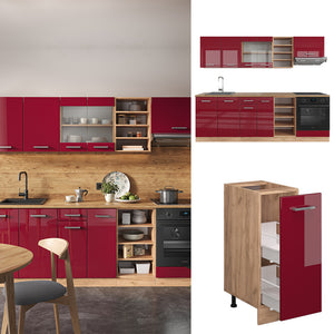 Vicco Cucina componibile Rosso lucido/rovere dorato 240 cm , PL Antracite