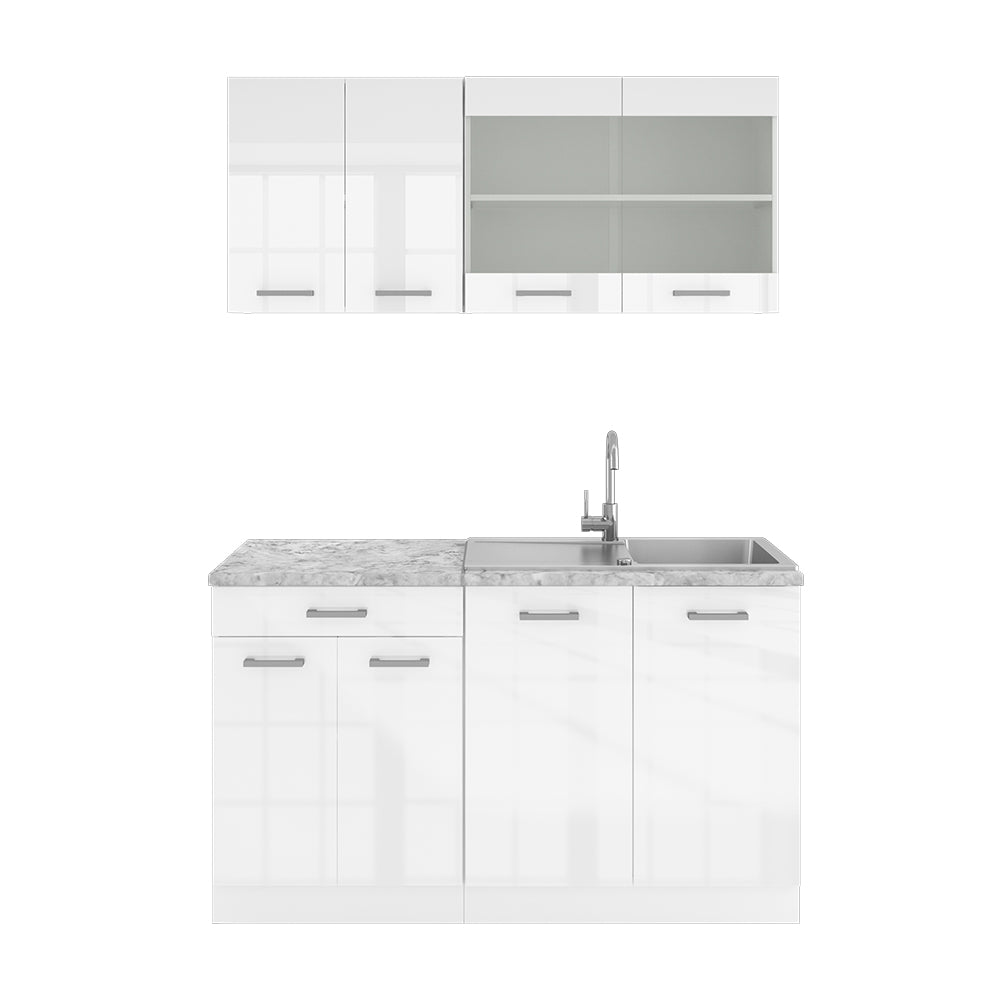 Vicco Cucina monoblocco Bianco 140 cm , PL Marmo
