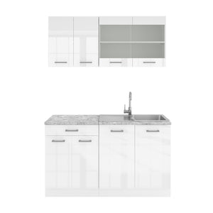 Vicco Cucina monoblocco Bianco 140 cm , PL Marmo