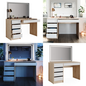 Vicco Tavolo da toeletta Bianco/Sonoma 55 cm con specchio a LED