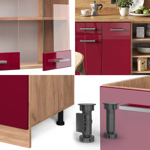 Vicco Cucina componibile Rosso lucido/rovere dorato 240 cm , PL Rovere