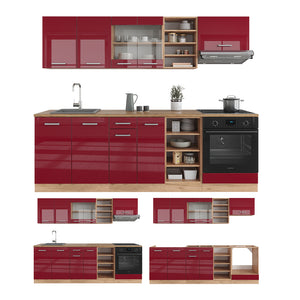 Vicco Cucina componibile Rosso lucido/rovere dorato 240 cm , PL Antracite