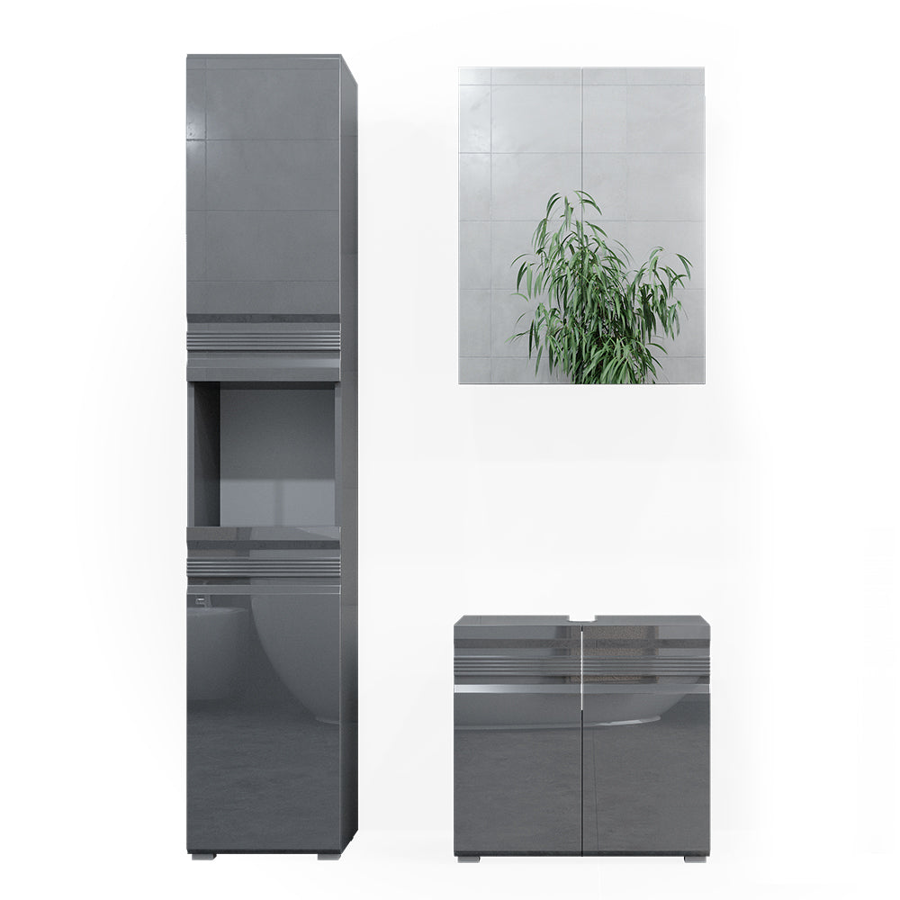 Vicco Set mobili bagno Antracite lucido 3 parti, con colonna