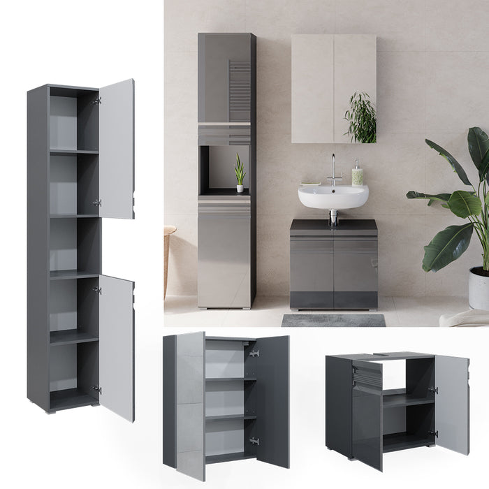 Vicco Set mobili bagno Antracite lucido 3 parti, con colonna