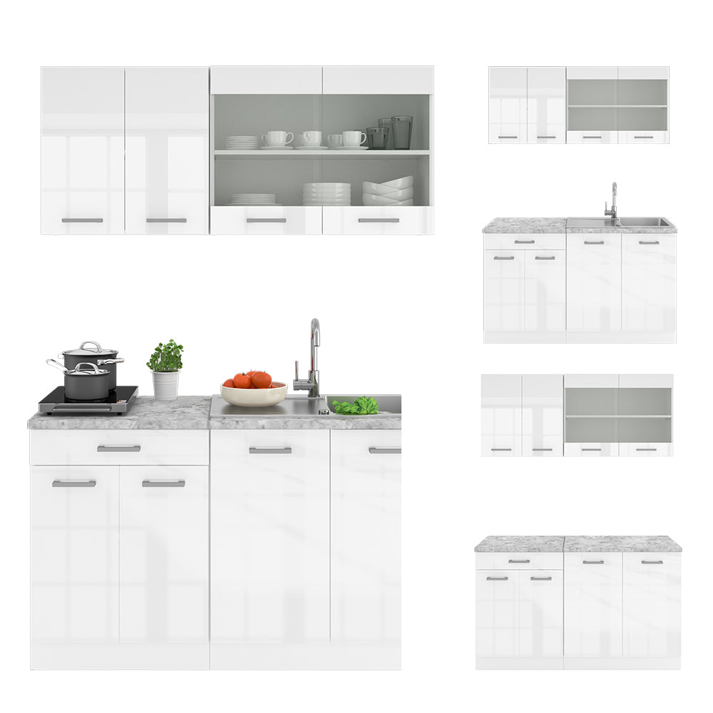 Vicco Cucina monoblocco Bianco 140 cm , PL Marmo