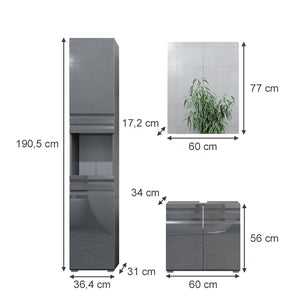 Vicco Set mobili bagno Antracite lucido 3 parti, con colonna