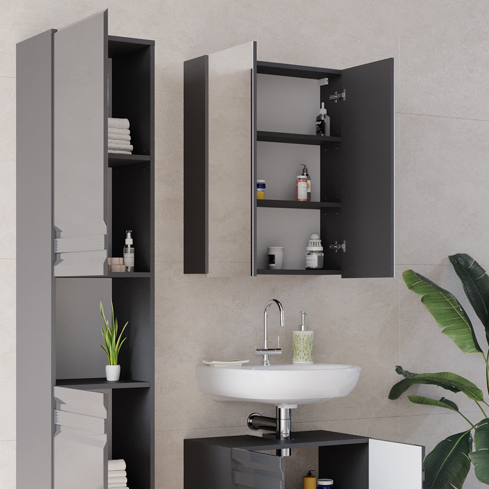 Vicco Set mobili bagno Antracite lucido 3 parti, con colonna